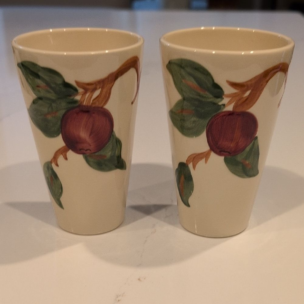 Apple by Franciscan Hand Painted Tumblers Vintage Set Of 2 Cups USA Backstamp